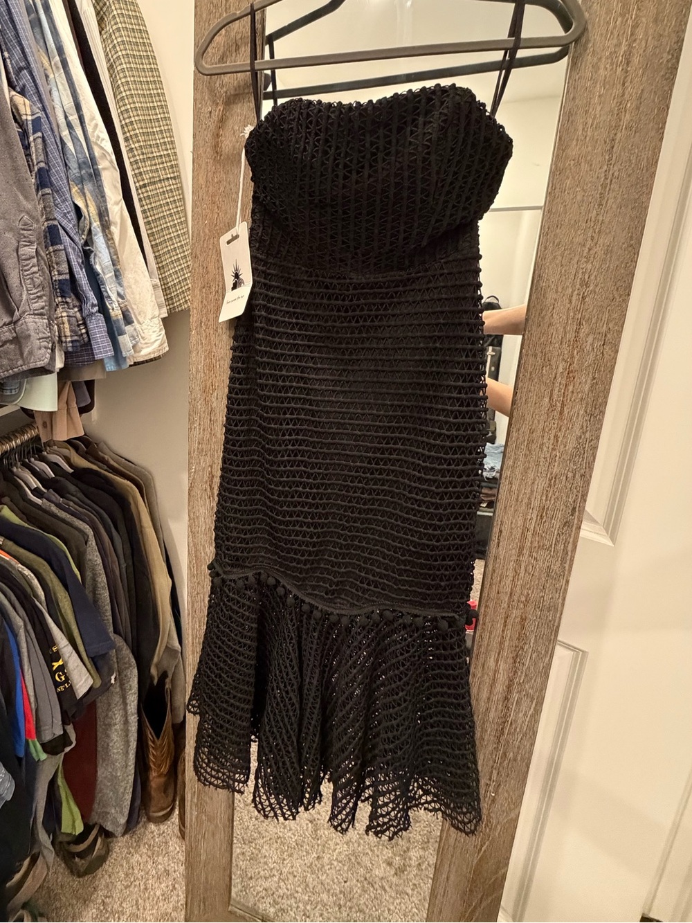 Strapless Black Crochet Mermaid Midi Dress